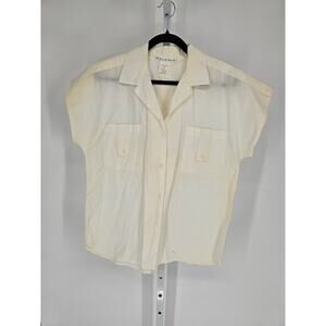 Vintage 1970s Briana Womens Sz 14 Short Sleeve Button Up Cotton Shirt White